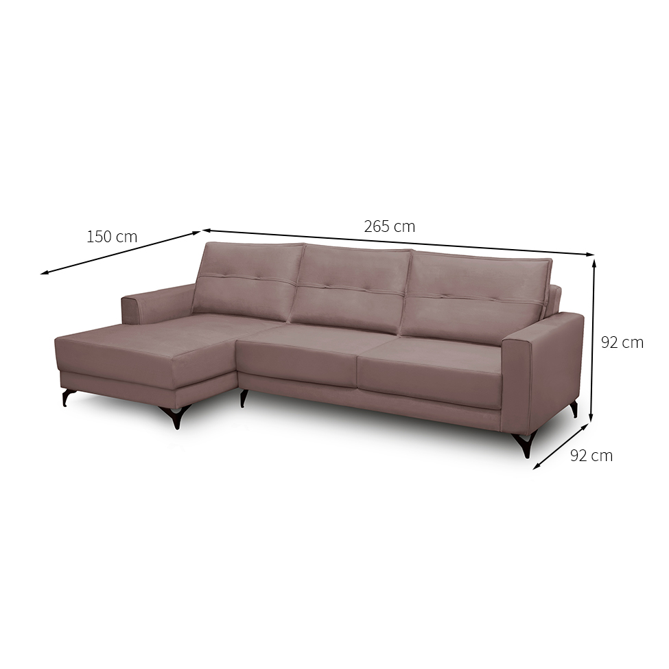 Sofá 4 Lugares Heros com Chaise Esquerdo Veludo Rosê