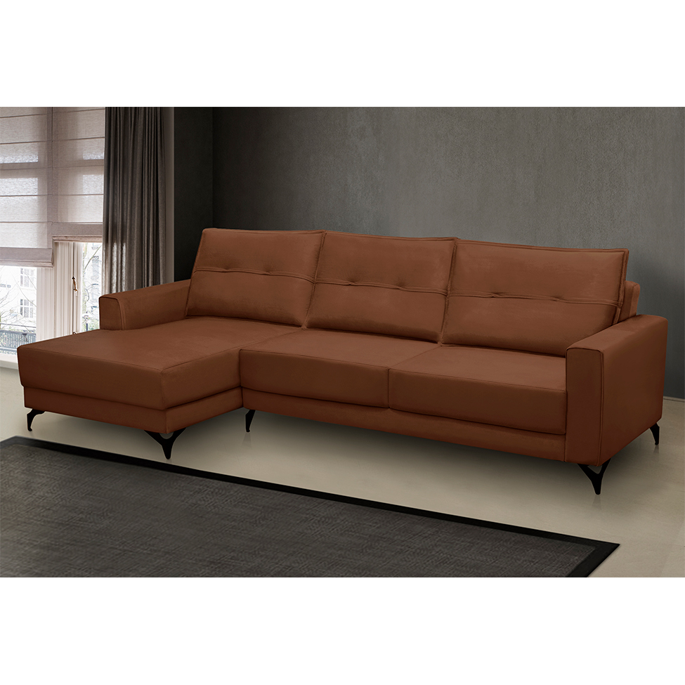 Sofá 4 Lugares Heros com Chaise Esquerdo Veludo Terracota