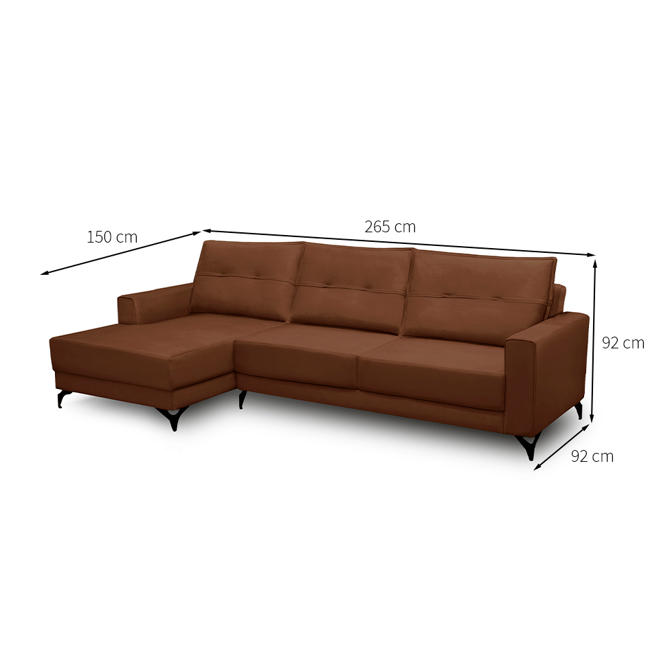 Sofá 4 Lugares Heros com Chaise Esquerdo Veludo Terracota