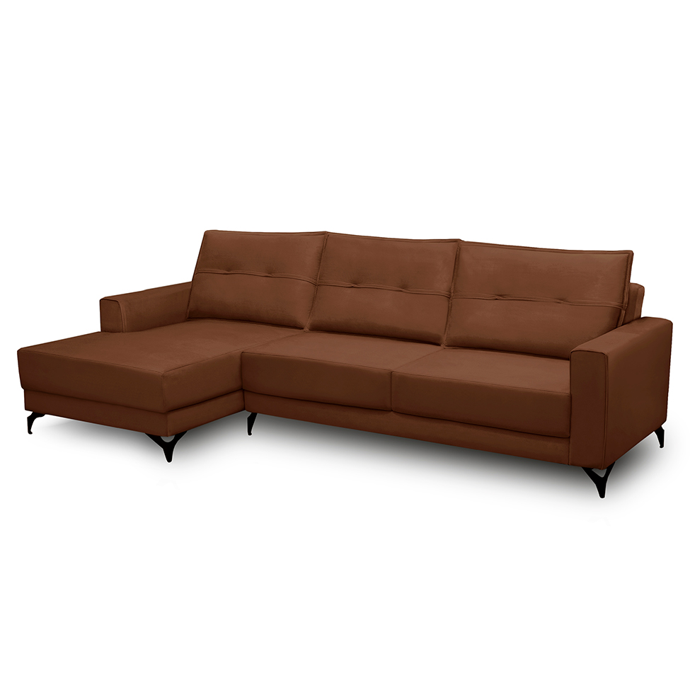 Sofá 4 Lugares Heros com Chaise Esquerdo Veludo Terracota