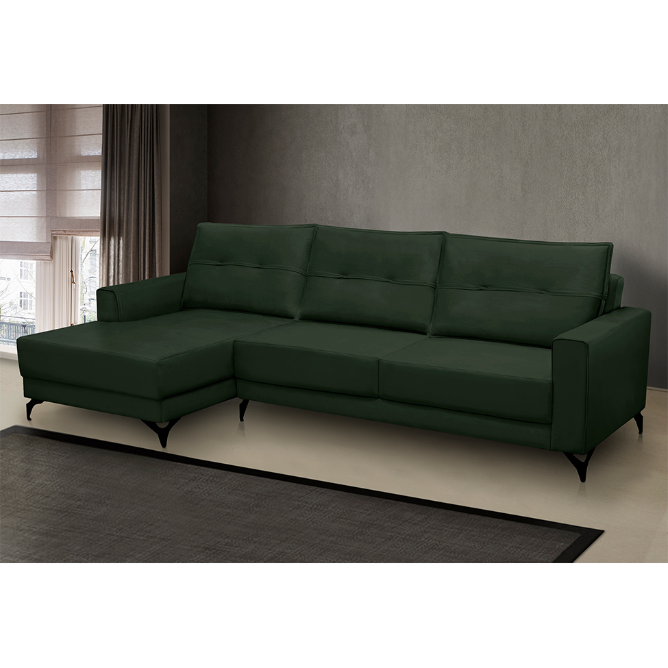 Sofá 4 Lugares Heros com Chaise Esquerdo Veludo Verde