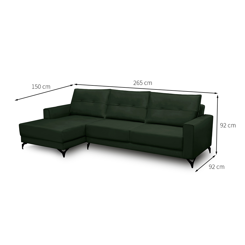 Sofá 4 Lugares Heros com Chaise Esquerdo Veludo Verde