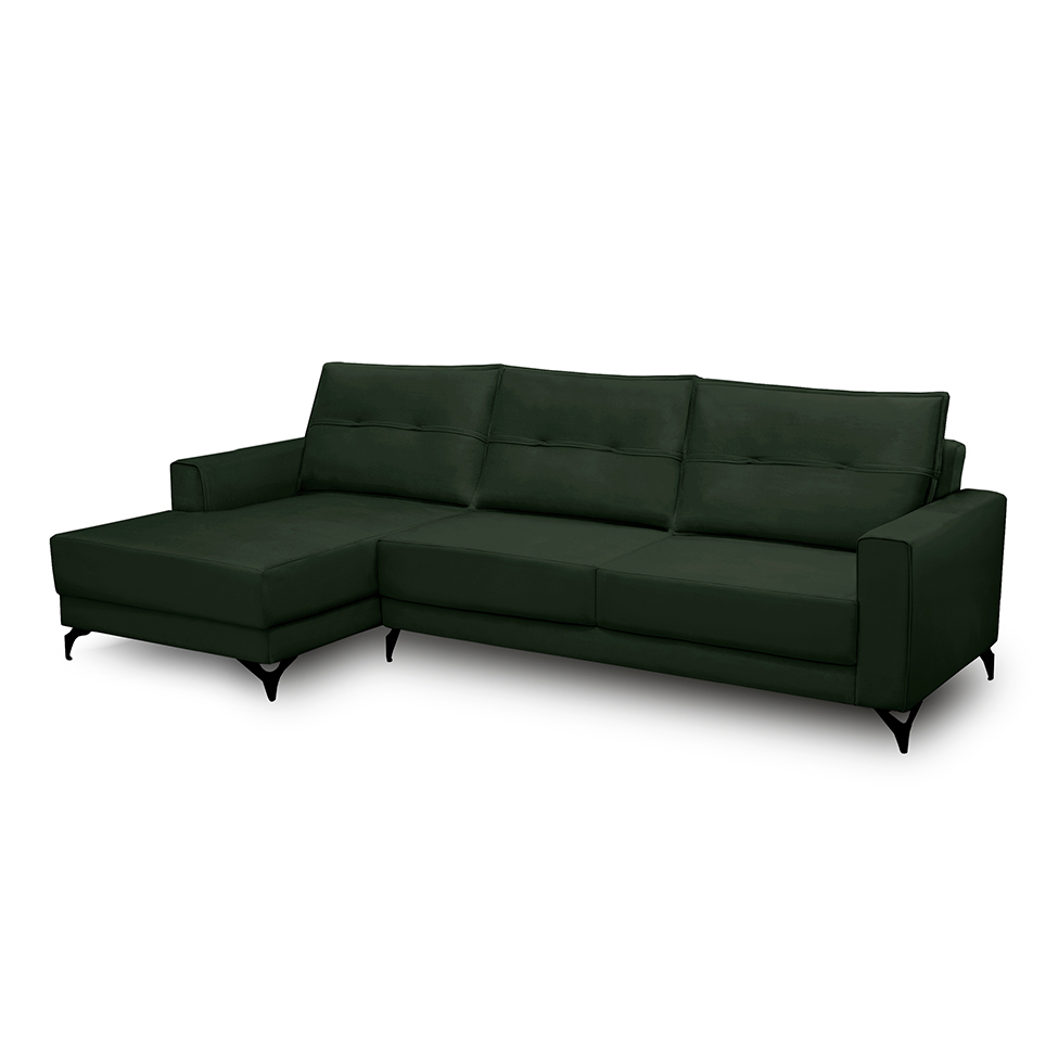 Sofá 4 Lugares Heros com Chaise Esquerdo Veludo Verde