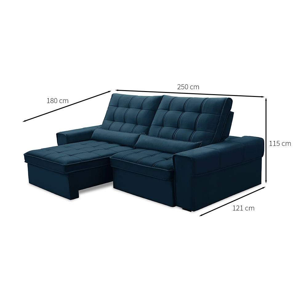 Sofá 4 Lugares Retrátil e Reclinável Alasca Veludo Azul