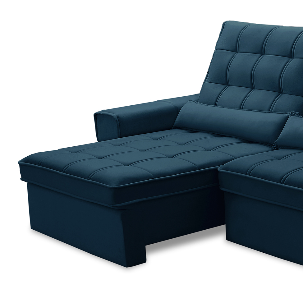 Sofá 4 Lugares Retrátil e Reclinável Alasca Veludo Azul