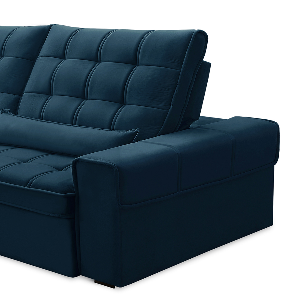 Sofá 4 Lugares Retrátil e Reclinável Alasca Veludo Azul