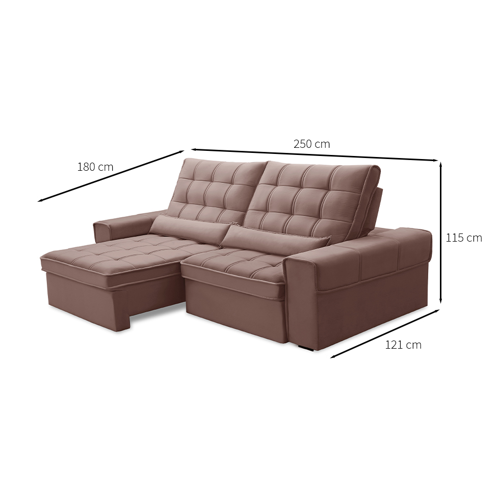Sofá 4 Lugares Retrátil e Reclinável Alasca Veludo Rose