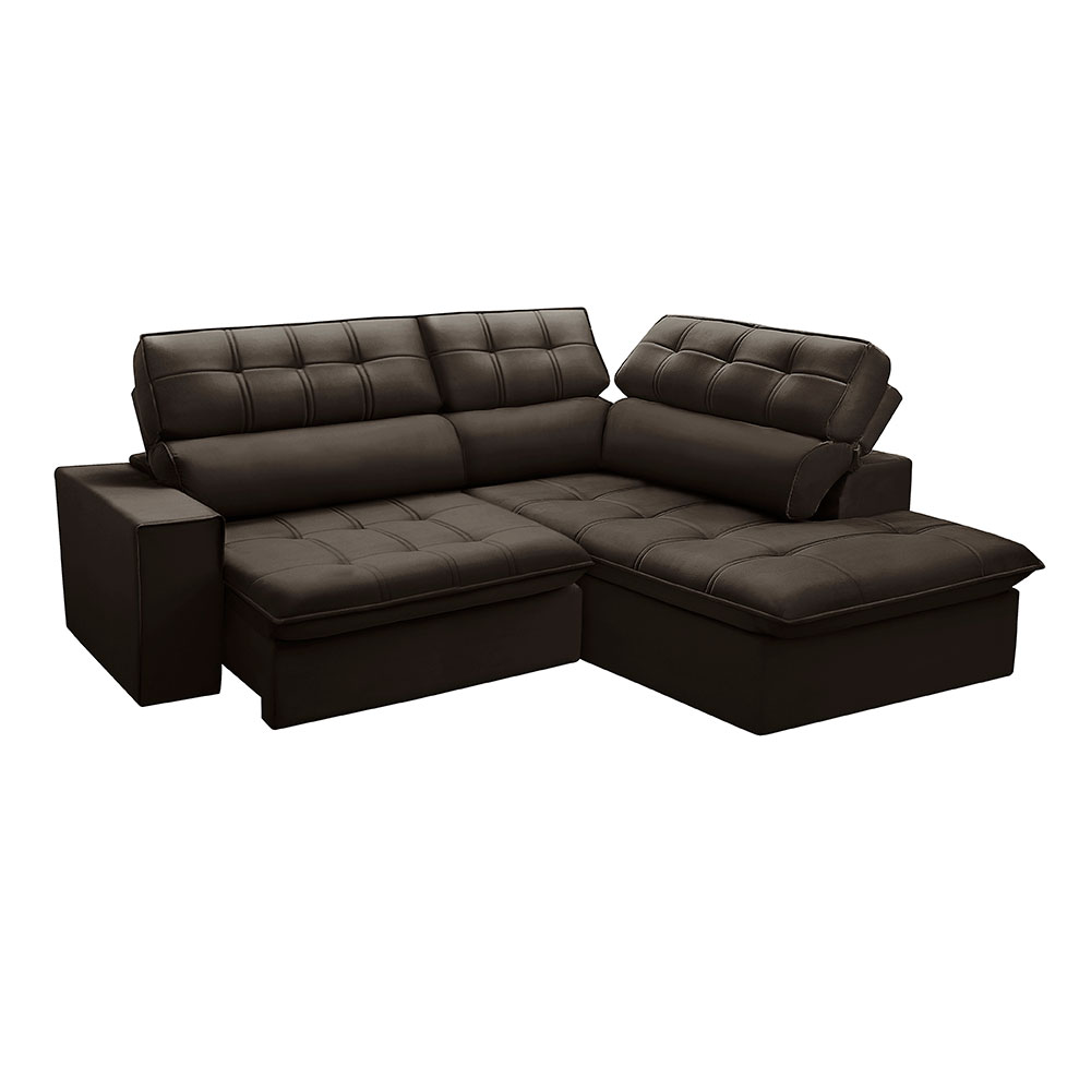 Sofá 4 Lugares Retrátil e Reclinável Arezzo com Chaise Direito Veludo Marrom