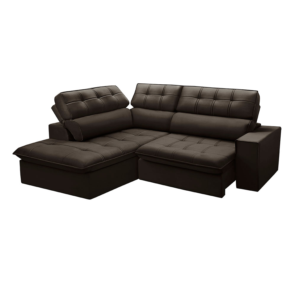 Sofá 4 Lugares Retrátil e Reclinável Arezzo com Chaise Esquerdo Veludo Marrom