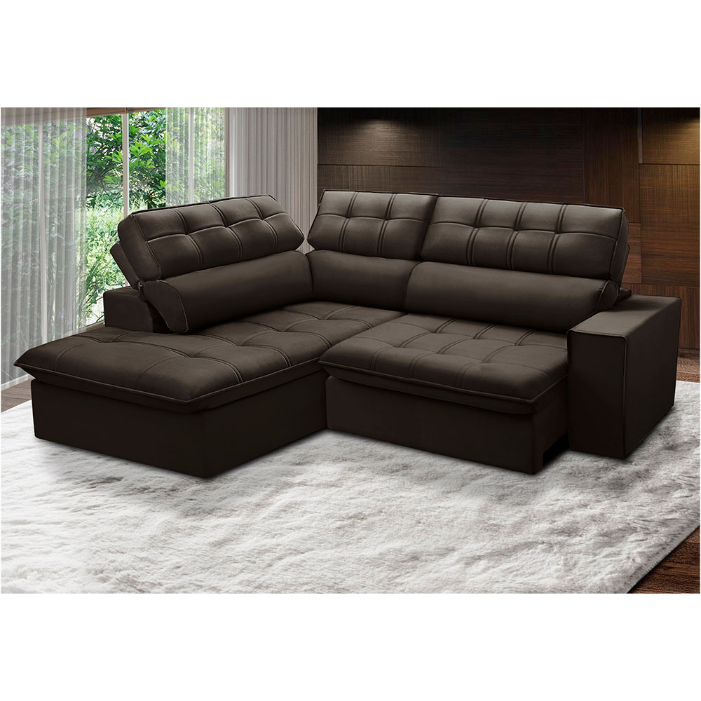 Sofá 4 Lugares Retrátil e Reclinável Arezzo com Chaise Esquerdo Veludo Marrom