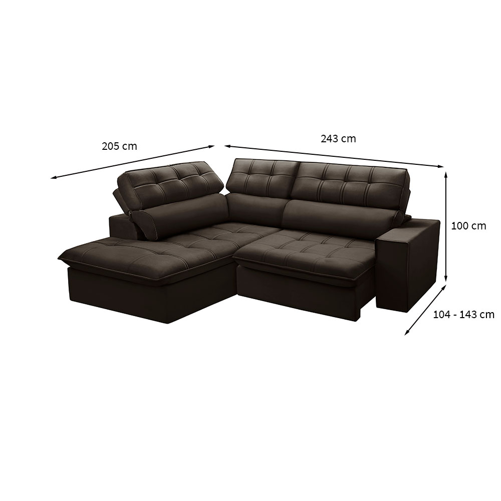 Sofá 4 Lugares Retrátil e Reclinável Arezzo com Chaise Esquerdo Veludo Marrom
