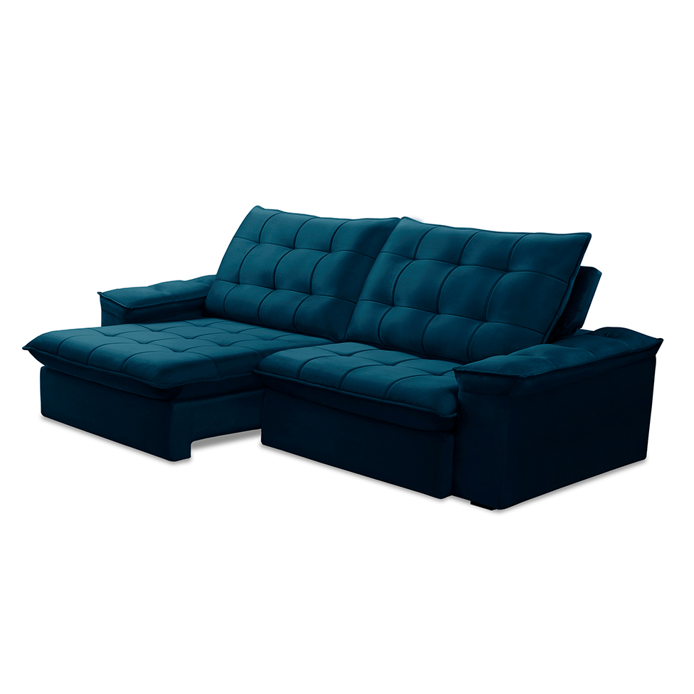 Sofá 4 Lugares Retrátil e Reclinável Batam Veludo Azul