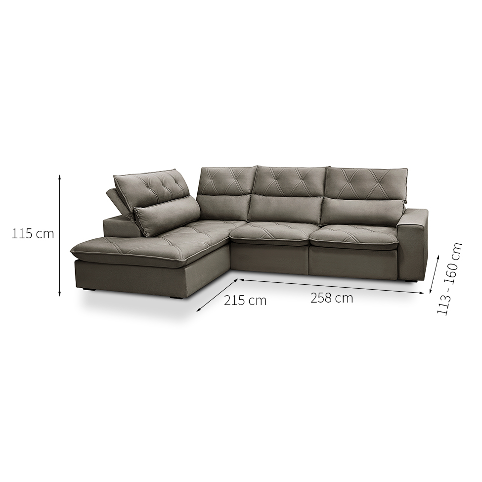 Sofá 4 Lugares Retrátil e Reclinável com Chaise Esquerdo Noruega Veludo Castor