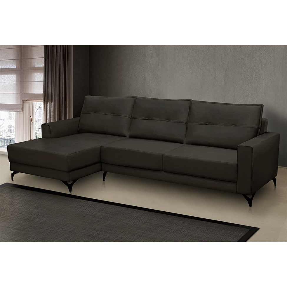 Sofá 5 Lugares Heros com Chaise Esquerdo Veludo Marrom