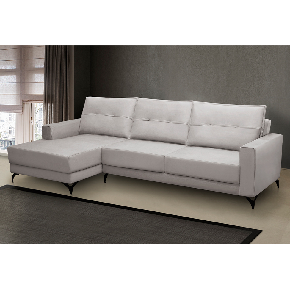 Sofá 5 Lugares Heros com Chaise Esquerdo Veludo Prata