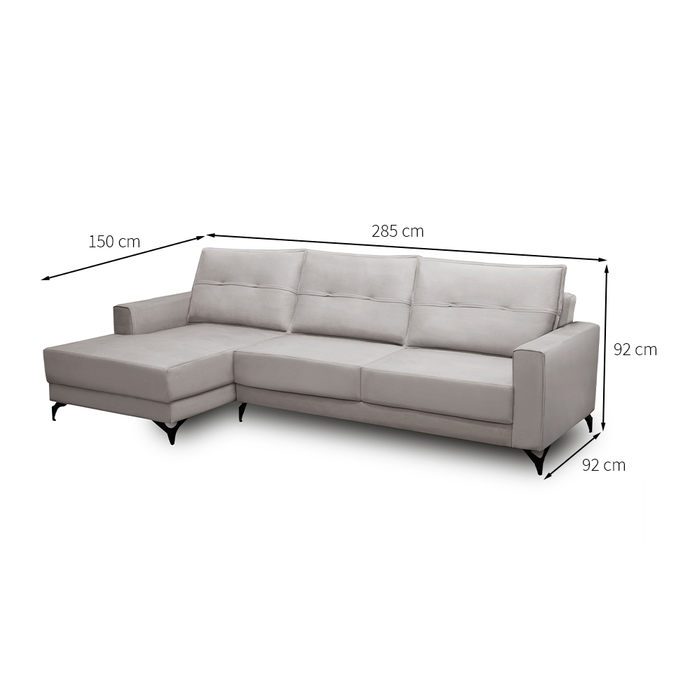 Sofá 5 Lugares Heros com Chaise Esquerdo Veludo Prata