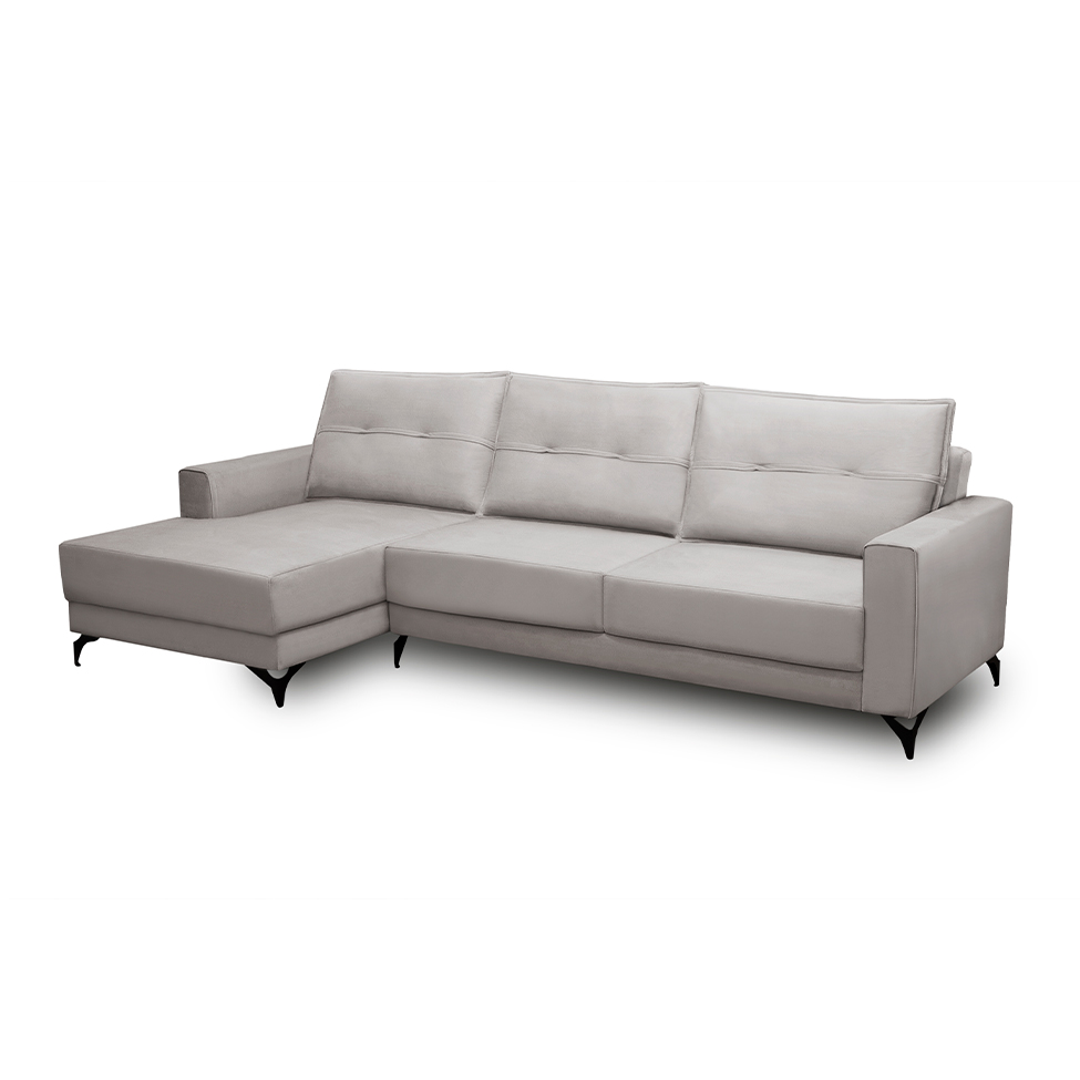 Sofá 5 Lugares Heros com Chaise Esquerdo Veludo Prata