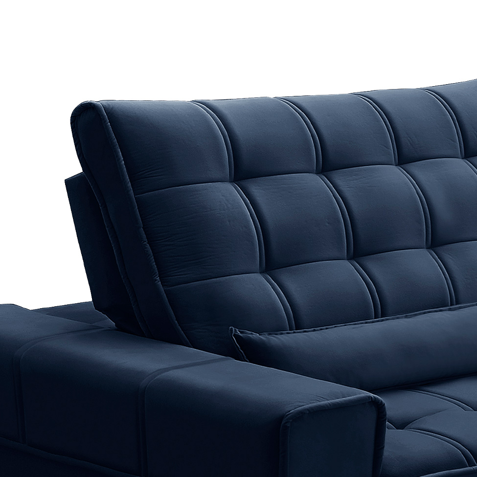Sofá 5 Lugares Retrátil e Reclinável Alasca Veludo Azul