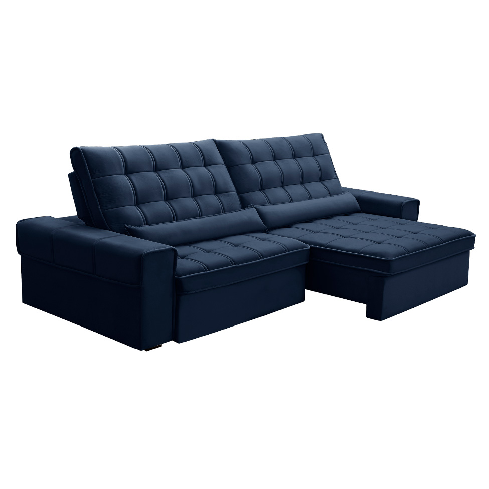 Sofá 5 Lugares Retrátil e Reclinável Alasca Veludo Azul