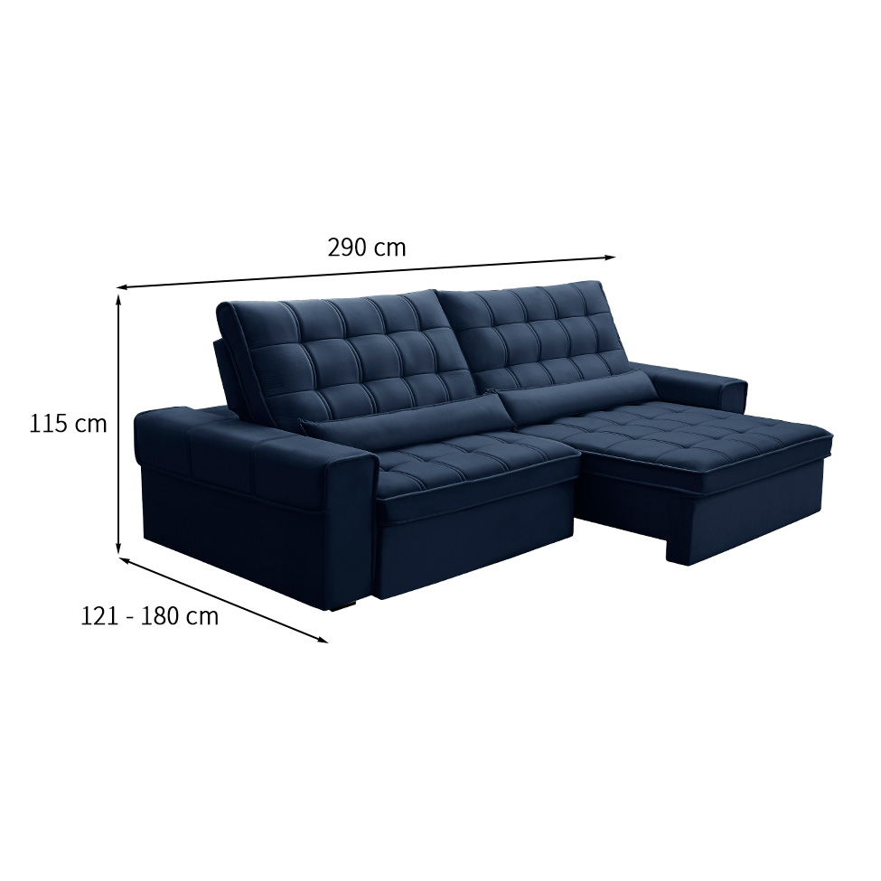 Sofá 5 Lugares Retrátil e Reclinável Alasca Veludo Azul