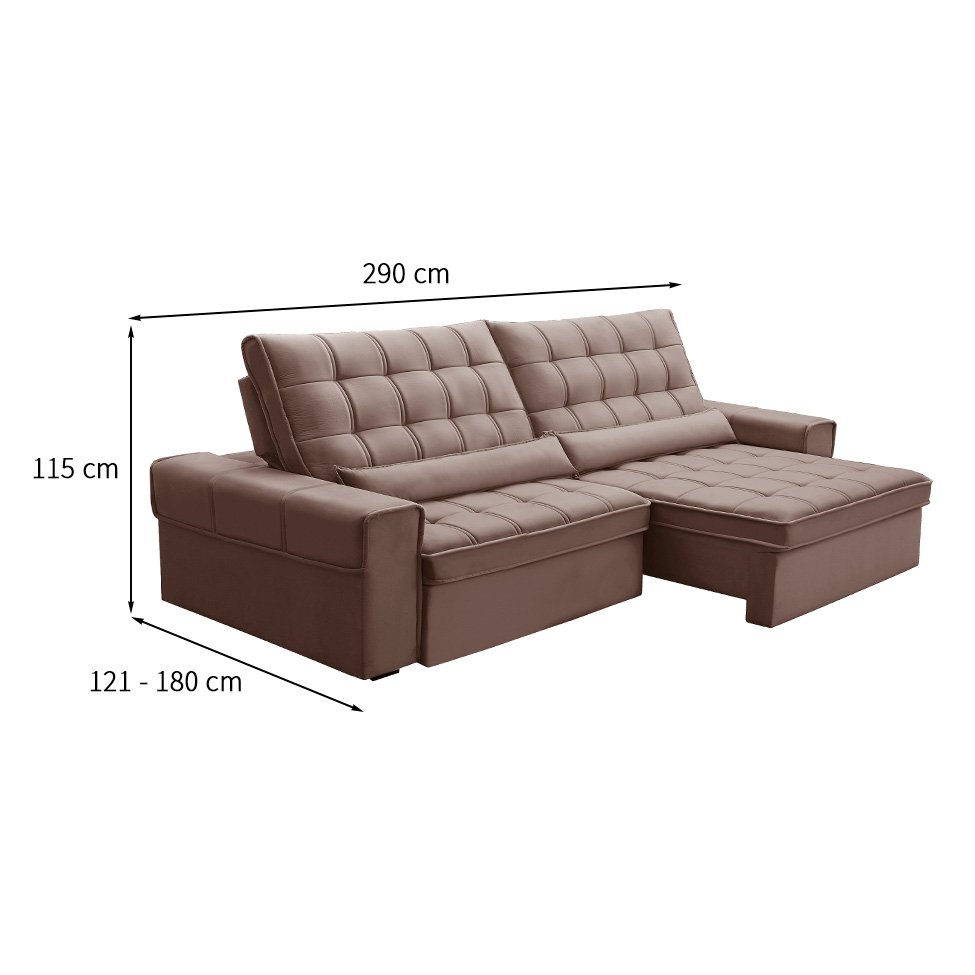 Sofá 5 Lugares Retrátil e Reclinável Alasca Veludo Rose