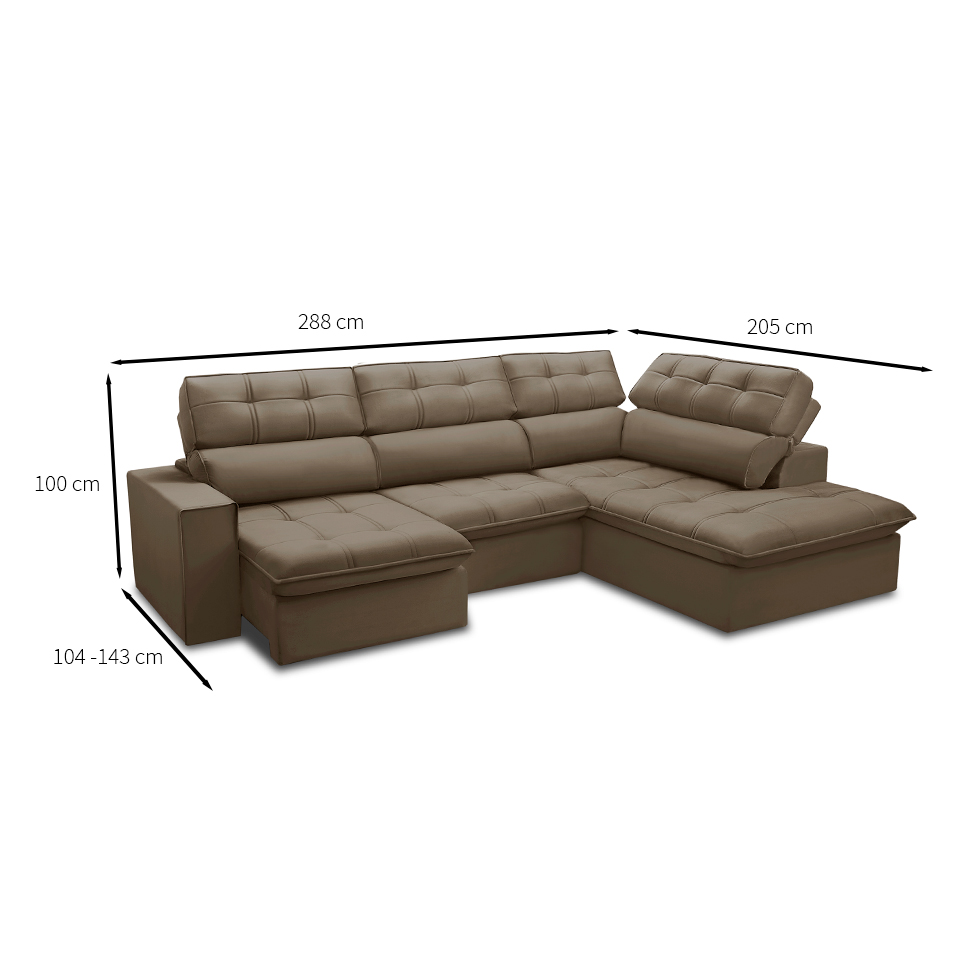 Sofá 5 Lugares Retrátil e Reclinável Arezzo com Chaise Direito Veludo Castor