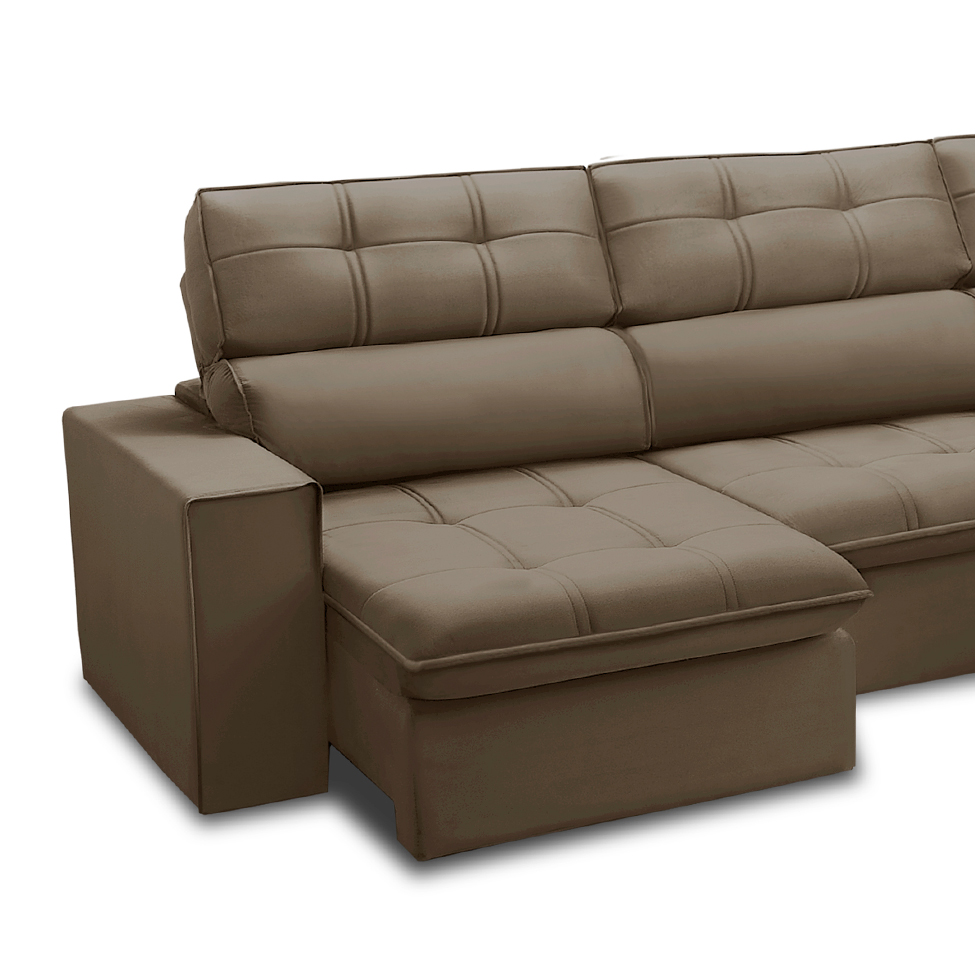 Sofá 5 Lugares Retrátil e Reclinável Arezzo com Chaise Direito Veludo Castor