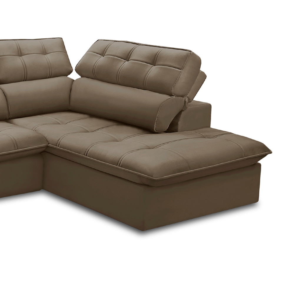 Sofá 5 Lugares Retrátil e Reclinável Arezzo com Chaise Direito Veludo Castor