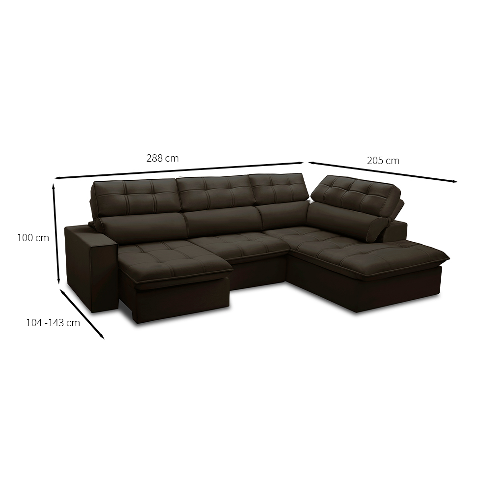 Sofá 5 Lugares Retrátil e Reclinável Arezzo com Chaise Direito Veludo Marrom
