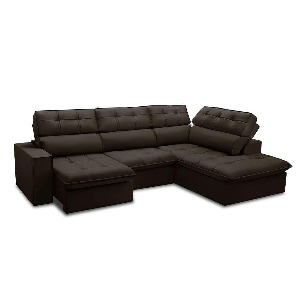 Sofá 5 Lugares Retrátil e Reclinável Arezzo com Chaise Direito Veludo Marrom