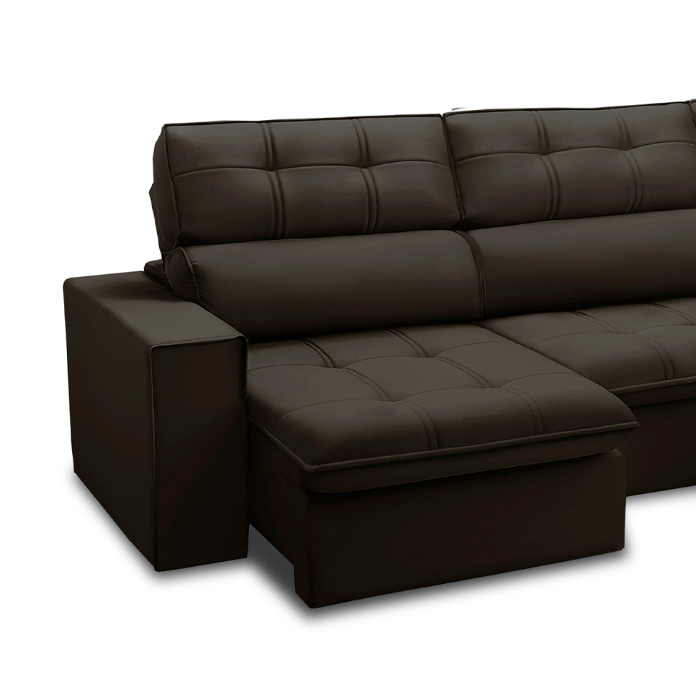 Sofá 5 Lugares Retrátil e Reclinável Arezzo com Chaise Direito Veludo Marrom