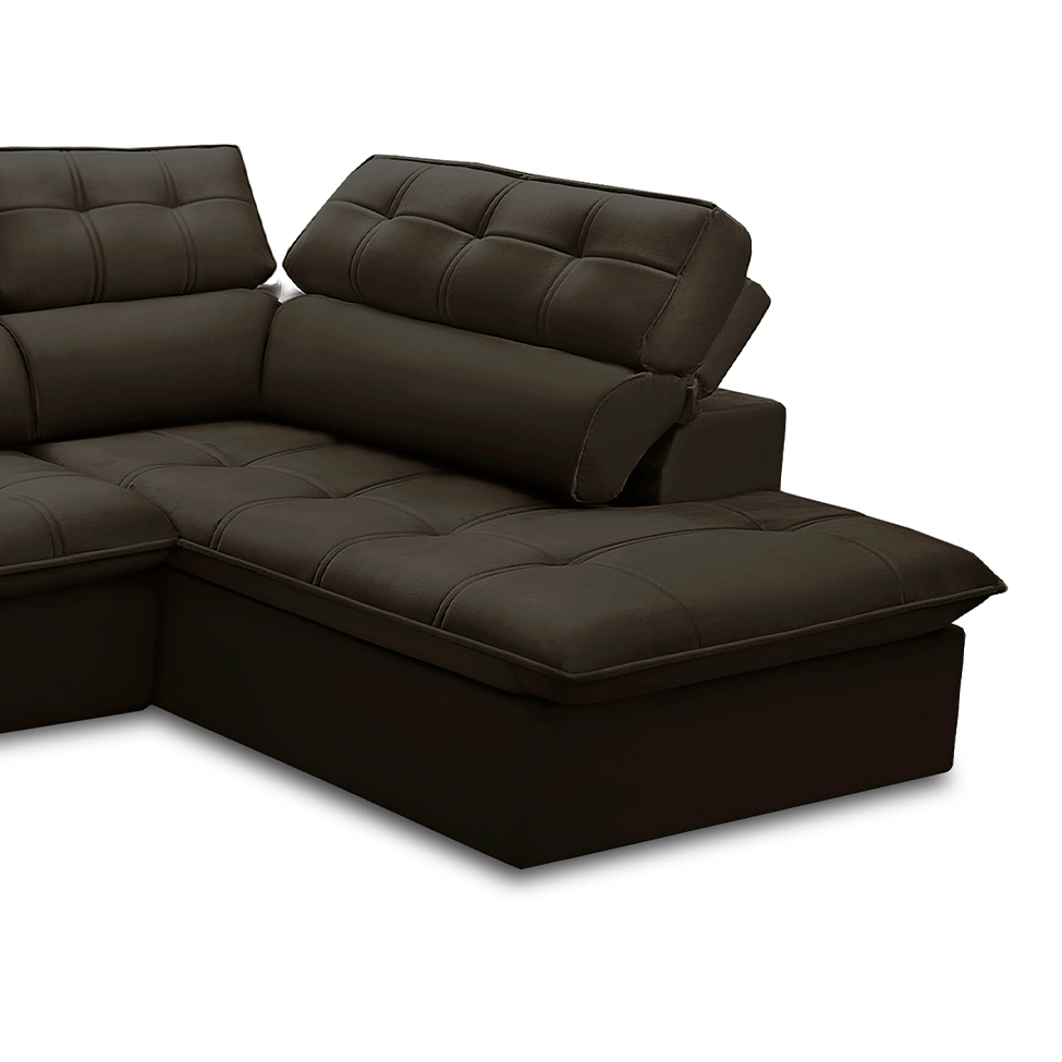 Sofá 5 Lugares Retrátil e Reclinável Arezzo com Chaise Direito Veludo Marrom