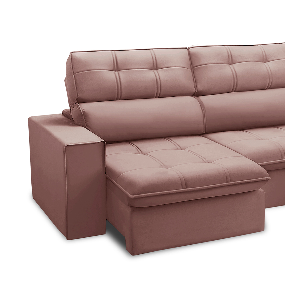 Sofá 5 Lugares Retrátil e Reclinável Arezzo com Chaise Direito Veludo Rosê