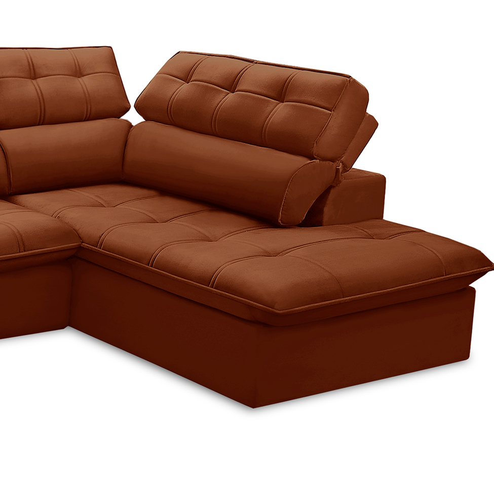 Sofá 5 Lugares Retrátil e Reclinável Arezzo com Chaise Direito Veludo Terracota