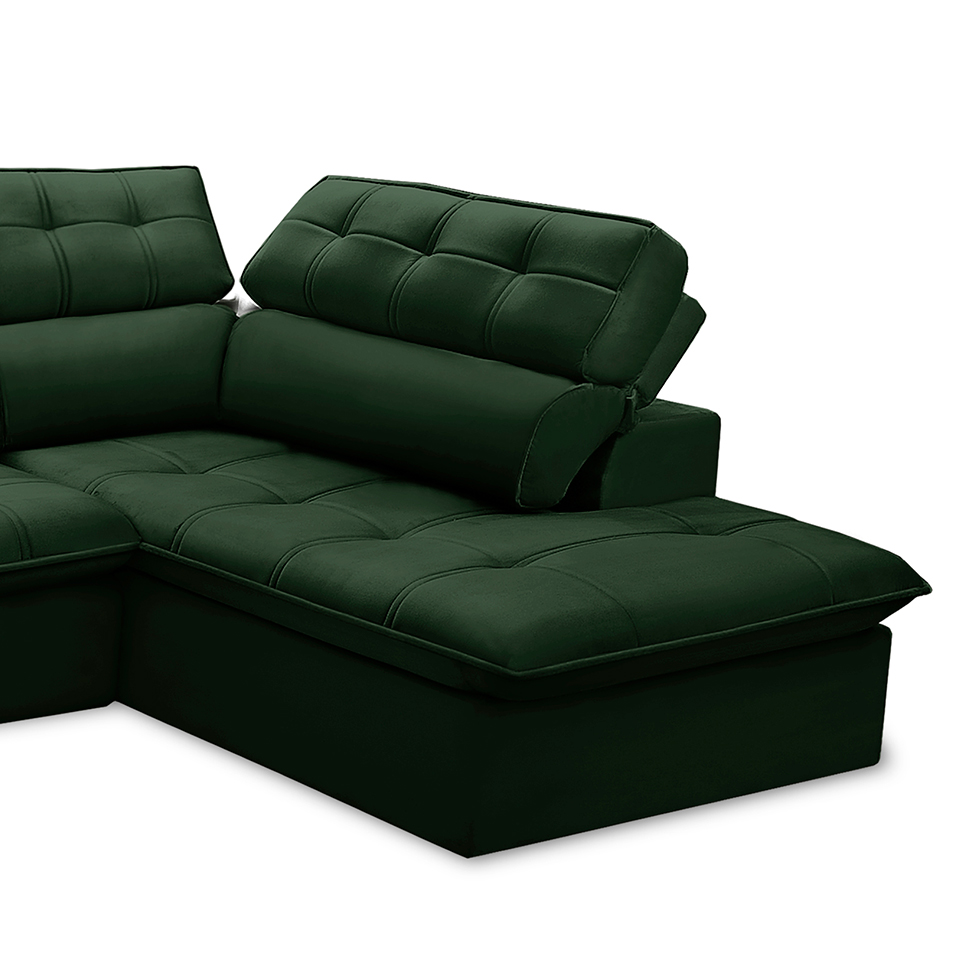 Sofá 5 Lugares Retrátil e Reclinável Arezzo com Chaise Direito Veludo Verde