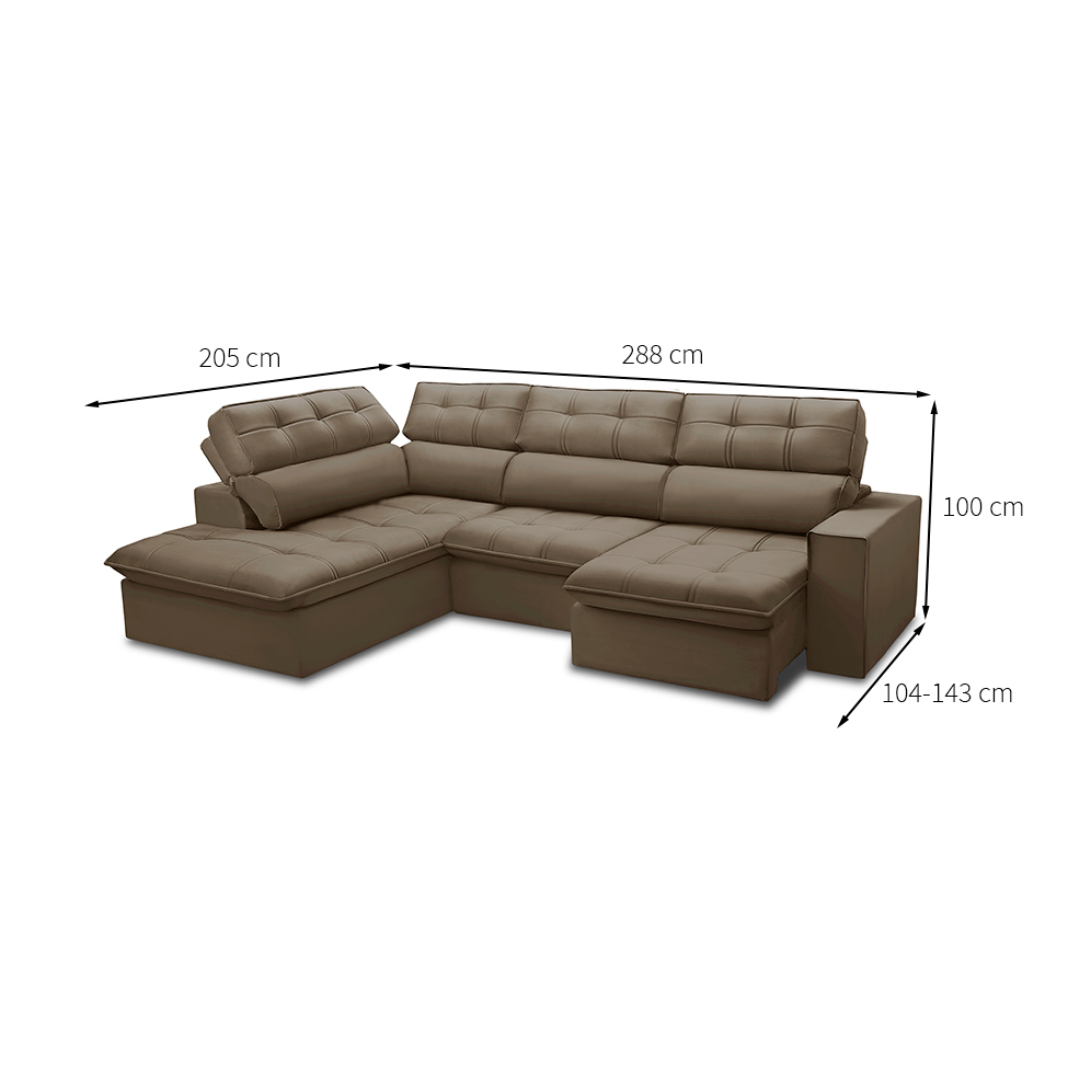 Sofá 5 Lugares Retrátil e Reclinável Arezzo com Chaise Esquerdo Veludo Castor