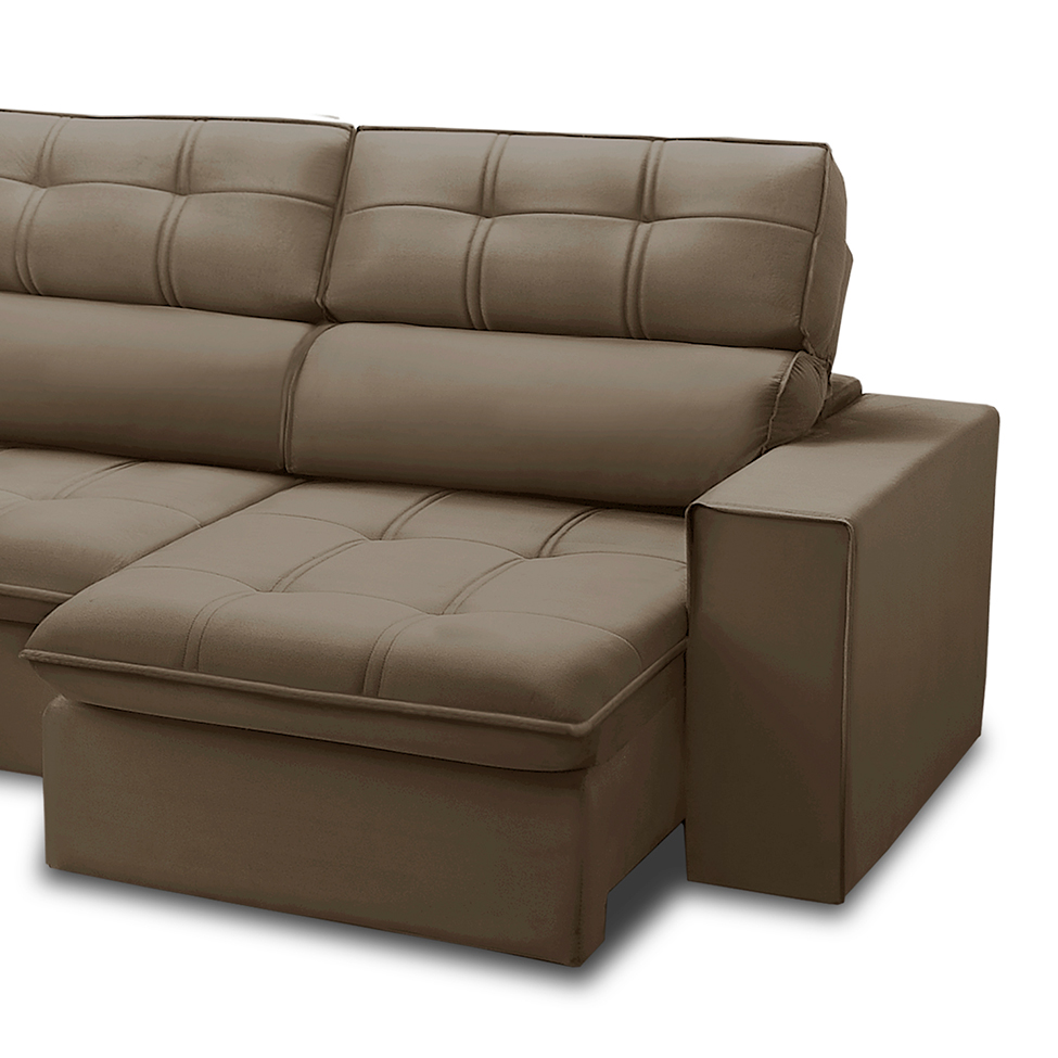 Sofá 5 Lugares Retrátil e Reclinável Arezzo com Chaise Esquerdo Veludo Castor