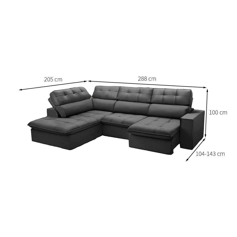 Sofá 5 Lugares Retrátil e Reclinável Arezzo com Chaise Esquerdo Veludo Chumbo