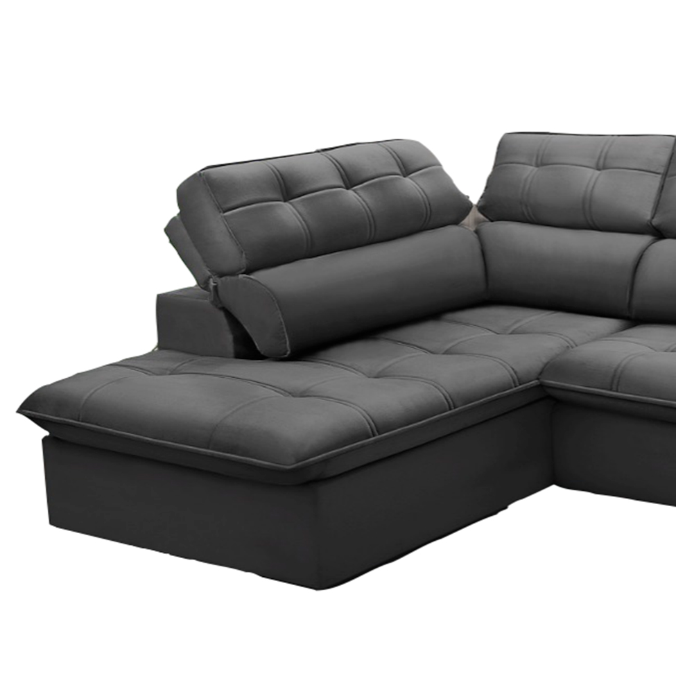 Sofá 5 Lugares Retrátil e Reclinável Arezzo com Chaise Esquerdo Veludo Chumbo