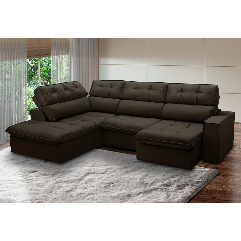 Sofá 5 Lugares Retrátil e Reclinável Arezzo com Chaise Esquerdo Veludo Marrom