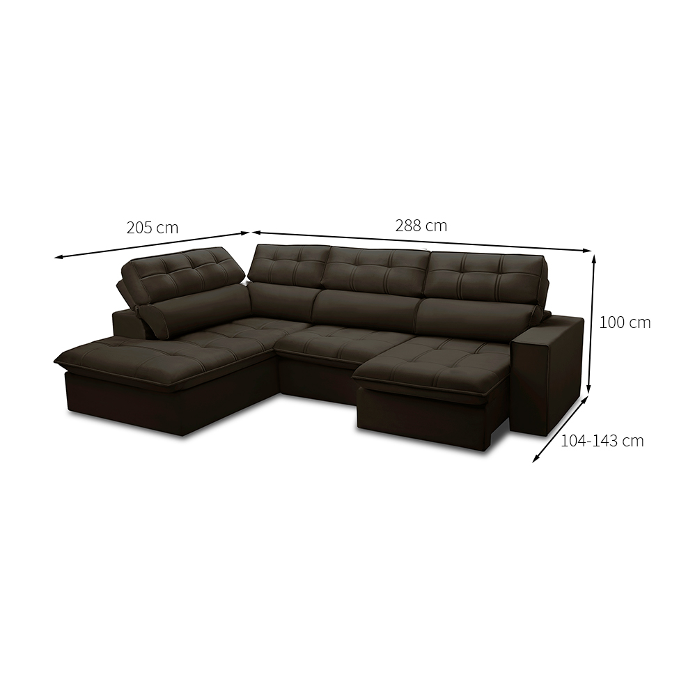 Sofá 5 Lugares Retrátil e Reclinável Arezzo com Chaise Esquerdo Veludo Marrom
