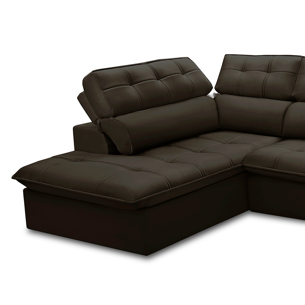 Sofá 5 Lugares Retrátil e Reclinável Arezzo com Chaise Esquerdo Veludo Marrom