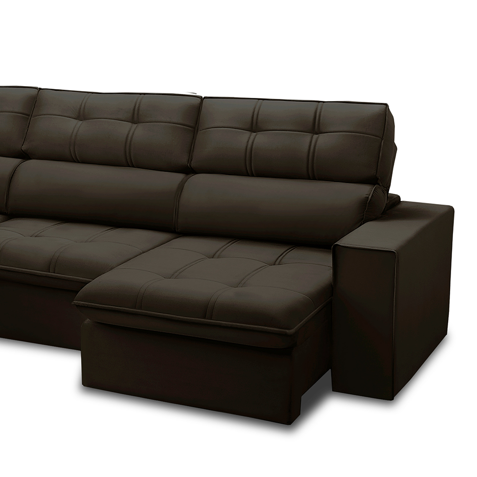 Sofá 5 Lugares Retrátil e Reclinável Arezzo com Chaise Esquerdo Veludo Marrom