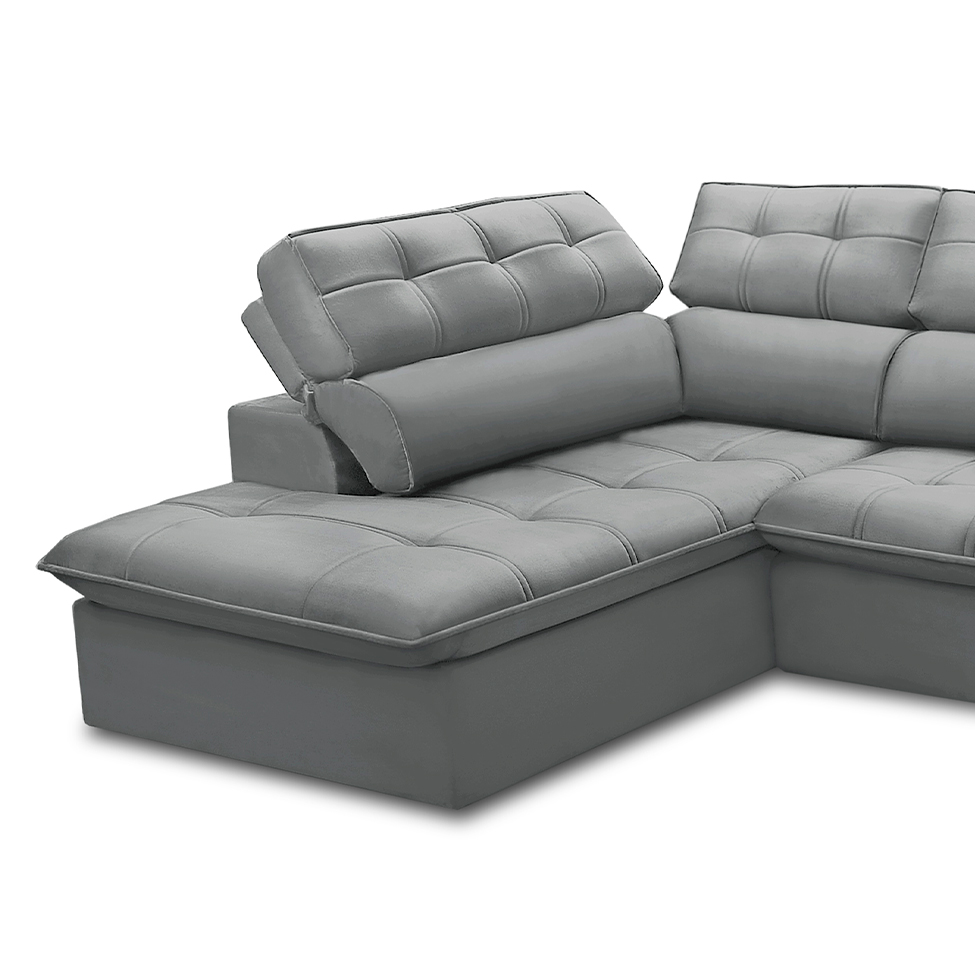 Sofá 5 Lugares Retrátil e Reclinável Arezzo com Chaise Esquerdo Veludo Prata