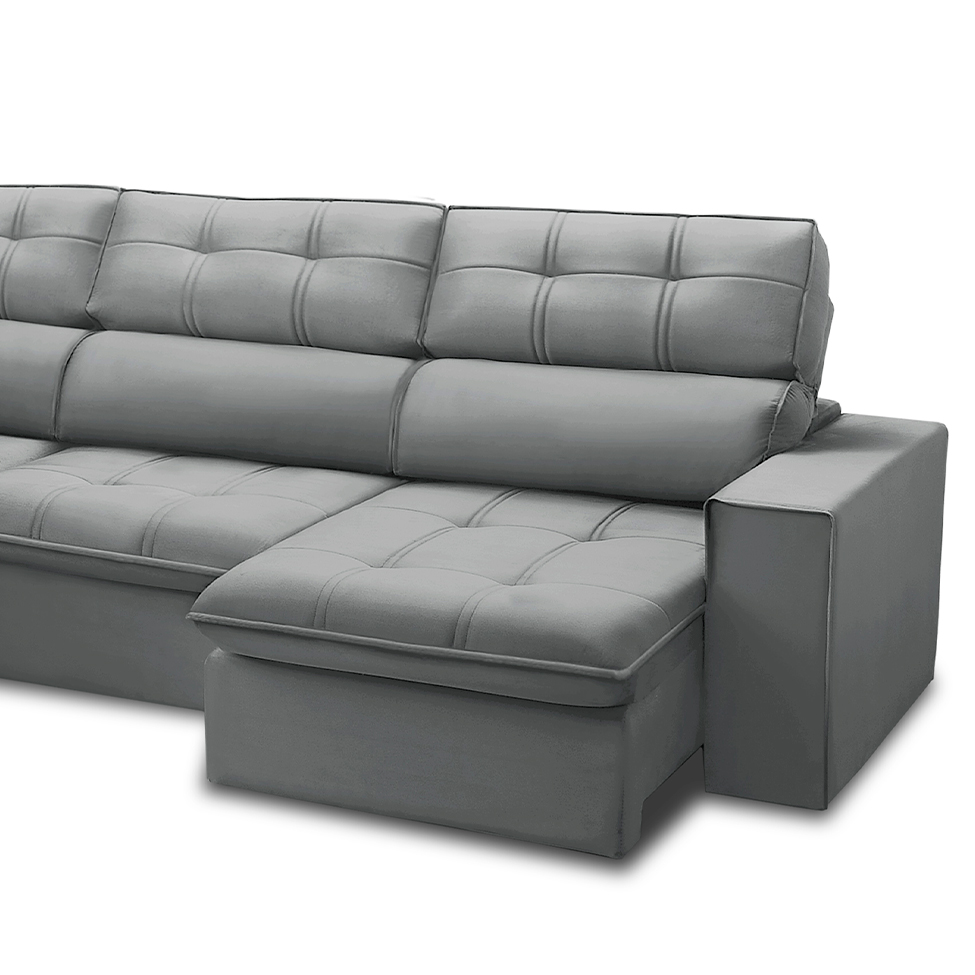 Sofá 5 Lugares Retrátil e Reclinável Arezzo com Chaise Esquerdo Veludo Prata