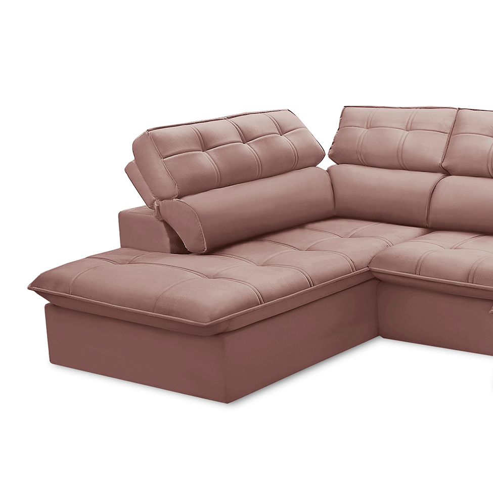 Sofá 5 Lugares Retrátil e Reclinável Arezzo com Chaise Esquerdo Veludo Rosê