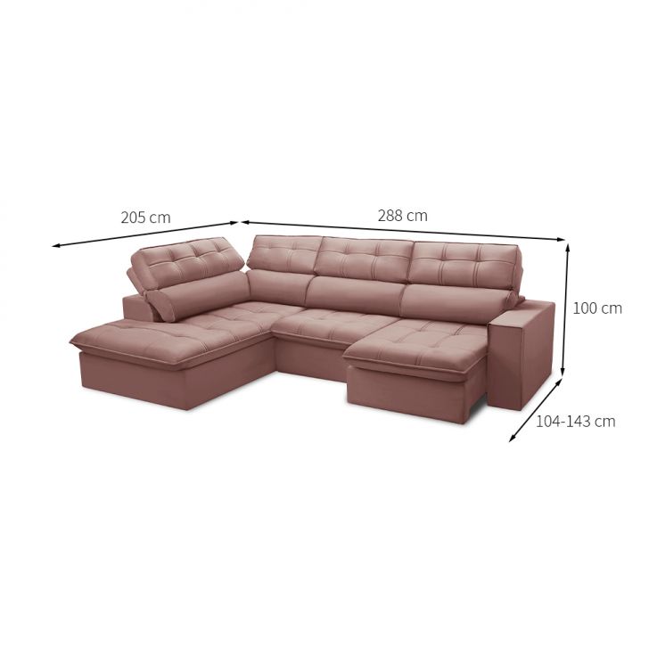 Sof 5 Lugares Retr til e Reclin vel Arezzo com Chaise Esquerdo