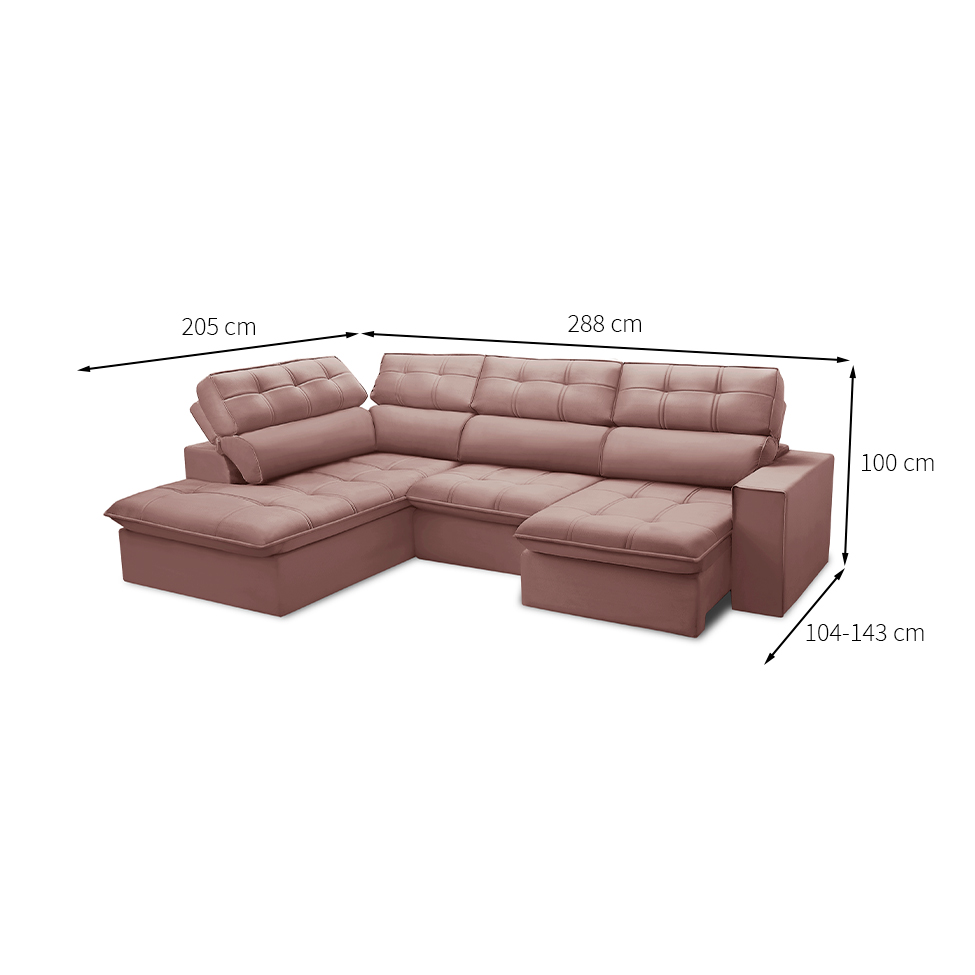 Sofá 5 Lugares Retrátil e Reclinável Arezzo com Chaise Esquerdo Veludo Rosê