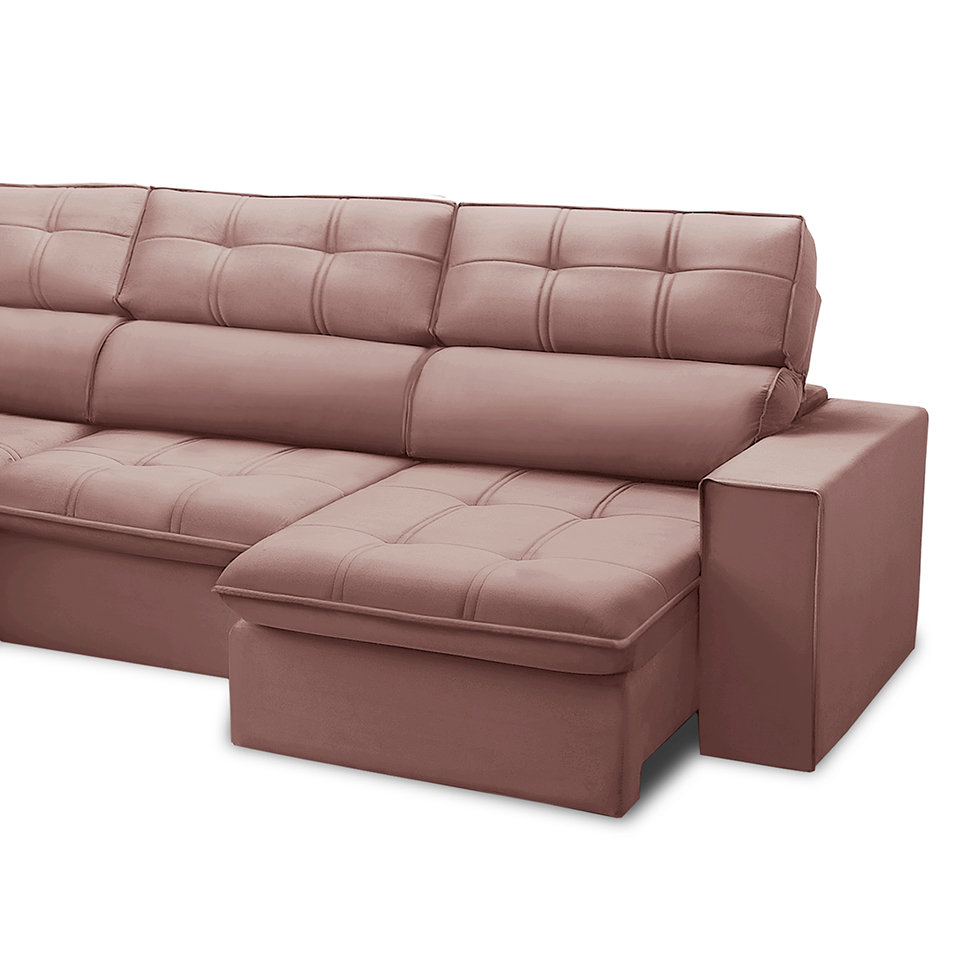 Sofá 5 Lugares Retrátil e Reclinável Arezzo com Chaise Esquerdo Veludo Rosê