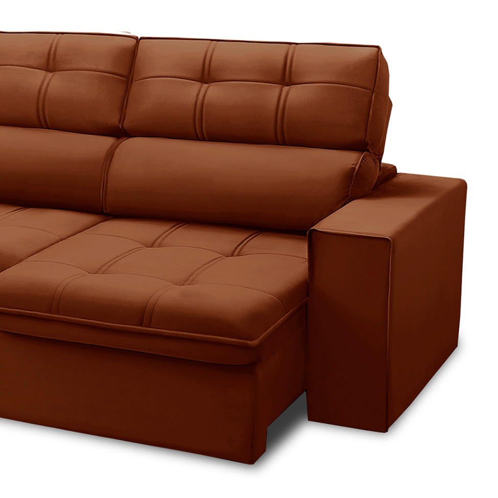 Sofá 5 Lugares Retrátil e Reclinável Arezzo com Chaise Esquerdo Veludo Terracota
